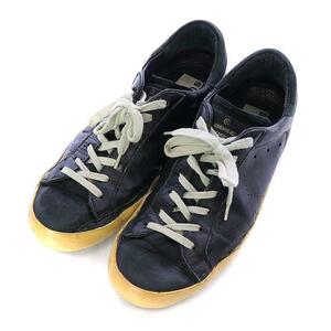 GOLDEN GOOSE SUPERSTAR スニーカー シューズ ローカット レザー 牛革 ダメージ加工 パンチング 星 41 25.5cm 黒 ブラック