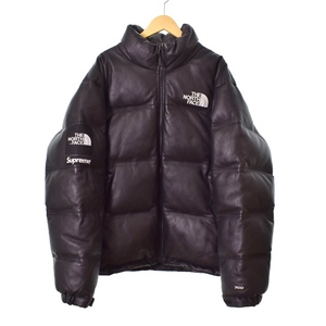 ザノースフェイス THE NORTH FACE シュプリーム SUPREME 17FW Leather Nuptse Jacket レザー ヌプシ ダウンジャケット L ブラック ND91702I