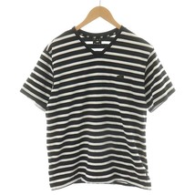 ニューバランス NEW BALANCE Tシャツ カットソー Vネック ボーダー柄 ロゴ L 黒 ブラック 白 ホワイト JMTL1907 /AN25 メンズ_画像1