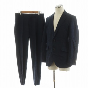 タケオキクチ TAKEO KIKUCHI 近年モデル スーツ セットアップ 上下 テーラードジャケット パンツ 2点セット 背抜き 薄手 2 M 紺