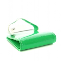 未使用品 BOTTEGA VENETA 財布 二つ折り リバースロゴ エラスティックバンド エナメル レザー タグ付き 緑 白 ■OH メンズ_画像3