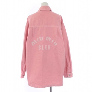 ミュウミュウ miumiu 2021年製 MIUMIU CLUB デニムジャケット カバーオール バックロゴ オーバーサイズ 36 S ピンク ML682