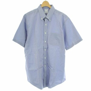 ブルックスブラザーズ BROOKS BROTHERS REGENT ボタンダウンシャツ カジュアルシャツ 半袖 チェック柄 17 XL 青 ブルー /BB メンズ