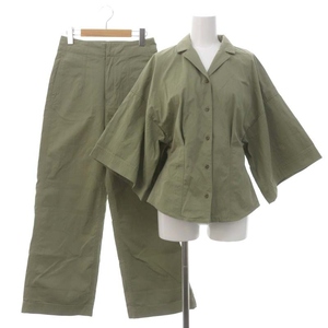  Kei sila is takei shirahata styling styling/ setup top and bottom open color shirt 7 minute sleeve wide pants F 0 khaki /HK #OSre