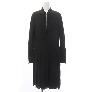  Prada PRADA frill switch One-piece knee height pleat long sleeve 38 black black /DF #OS #SH lady's 