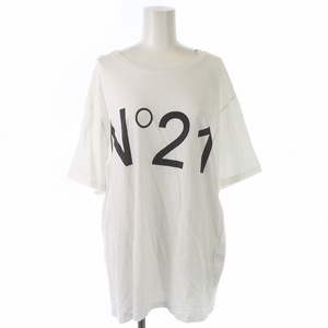ヌメロヴェントゥーノ N°21 Tシャツ カットソー Uネック プルオーバー 半袖 ロゴ プリント XL 白 ホワイト 黒 ブラック /SI33