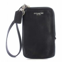 コーチ COACH ポーチ カードケース 小物入れ レザー L字ファスナー ロゴ チャーム付き 黒 ブラック /KW ■GY11 レディース_画像1