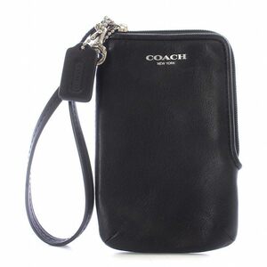 コーチ COACH ポーチ カードケース 小物入れ レザー L字ファスナー ロゴ チャーム付き 黒 ブラック /KW ■GY11 レディース