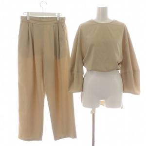 manofMANOF setup top and bottom 2 point set blouse pull over 7 minute sleeve tapered pants M beige /DK lady's 