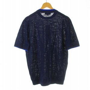 未使用品 JOSEPH ABBOUD スラブギマ Tシャツ カットソー ニット 半袖 クルーネック アーガイル L 紺 ネイビー KRJLNX0402の画像2