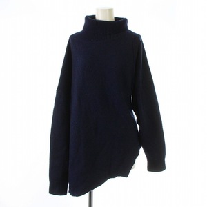 rim.ark 19AW Deformation knit tops ニット セーター 長袖 タートルネック アシンメトリー ウール混 F 紺 ネイビー 460CAS70-0330