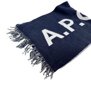 アーペーセー A.P.C. ロゴ フリンジ ウール マフラー ネイビー 紺 レディース