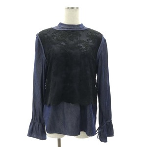 アメリ BIB LACE LAYERED BLOUSE ブラウス 長袖 レーストップス付き F 紺 ネイビー 黒 ブラック