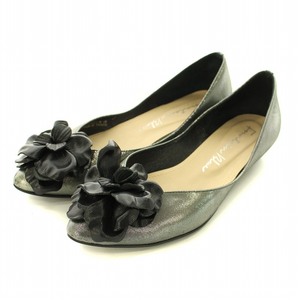  mode eja Como Mode et Jacomo Fountain Blue fountain blue pumps heel flower motif leather 25cm silver color 