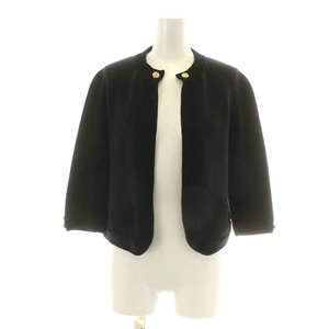  Chanel CHANEL knitted cardigan 7 minute sleeve here Mark gold button wool 42 L black black /NW28 lady's 