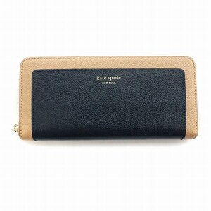 ケイトスペード KATE SPADE マルゴー 長財布 ウォレット ラウンドファスナー クローバー柄 レザー 黒 ブラック 茶 ブラウン PWRU7100