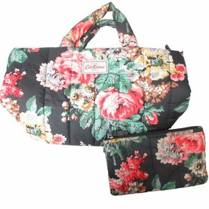 キャスキッドソン Cath Kidston ポーチ付 ハンドバッグ トート 花柄 ブラック 黒 SRG1