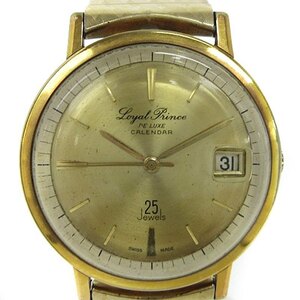 ロイヤルプリンス loyal prince de luxe calendar 腕時計 アナログ 手巻き 3針 デイト 25石 文字盤 ゴールドカラー ジャンク ■GY18 メンズ