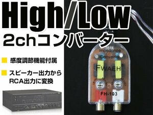 メール便 出力調節付 スピーカー出力からRCA変換アダプタ 2chハイローコンバーター Hi LO コンバーター ウーハー パワーアンプ