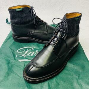 【希少・美品】パラブーツ PARABOOT アヴィニョン型 切替 ショートブーツ 黒 ブラック UK4 22.5cm 革靴 Uチップ 外羽根 ツイード ドレス