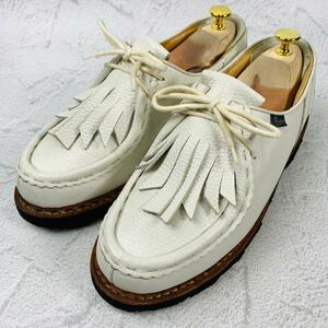 [ rare ] Paraboot PARABOOTmo Gene 3ps.@ stitch pinking moccasin white white 25.5~26cm corresponding leather shoes military outdoor 