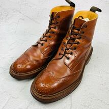 【良品】トリッカーズ Tricker's モールトン ショートブーツ 茶 ブラウン 7.5 26cm ウイング ブローグ 外羽根 ジャケパン カントリー_画像1