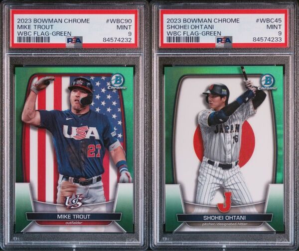 PSA連番 世界99枚限定 大谷翔平 トラウト Bowman Chrome WBC グリーンリフラスター