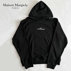 ◆極美品/定番◆ MAISON MARGIELA メゾンマルジェラ 反転ロゴ刺繍プルオーバーパーカーXLサイズ 黒ブラック スウェットフーディー メンズ 