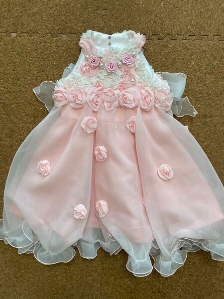 新品 未使用 ワンピース ドレス 子供 女の子 シフォン キッズ ピンク