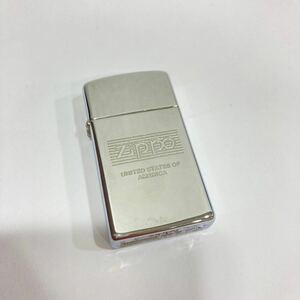 1円〜 火花確認済み ZIPPO ジッポー オイルライター スリム ビッグロゴ アメリカ USA シルバーカラー