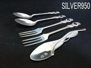 XW923△カトラリー / スプーン / フォーク / SILVER 950 / IKENOBO / 全長12~13cm // 計5点 // シルバー / 未使用