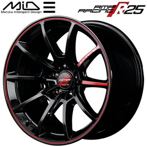 MARUKA MID RMP RACING R25 ホイール1本価格 ブラック/リムレッドライン 9.5J-18インチ 5穴/PCD114.3 インセット+12