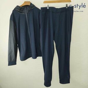 E254b [セット] ARMANI COLLEZIONI アルマーニコレッツォーニ スウェット セットアップ 3XL ネイビー ジップアップ パンツ | アウター G