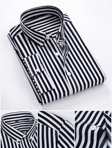 C0511-M新品■メンズ ワイシャツ 高級感 七分袖 トップス ストライプ シャツ ドレスシャツ ビジネス シャツ 20代 30代/ブラック_画像4