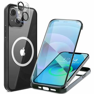 HAUTRKBG iPhone 12 用 ケース クリア 両面強化ガラス 360°全面保護 [MagSafe対応] [カメラフイルムを贈] [1