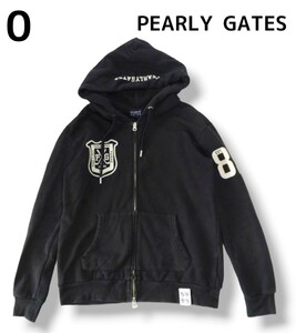 PEARLY GATES パーリーゲイツ ジップアップ ダブルジップ パーカー ブラック スウェット 古着 レディース 0 S