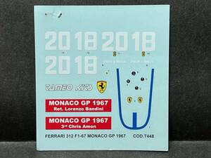 TAMEO 1/43 FERRARI 312 F1 1967 MONACO GP デカル