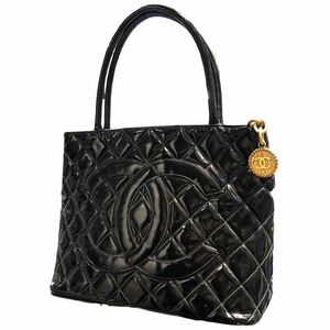 【中古】CHANEL シャネル パテントレザー エナメル 復刻トート 黒 ゴールド金具 ヴィンテージ 23006008 MK