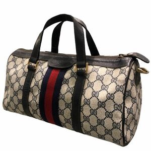 【中古】GUCCI グッチ ミニボストンバッグ GGキャンバス シェリーライン ヴィンテージ 2way ベージュ×ネイビー 23007324 MK