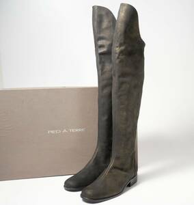 TG3106▽スペイン製*PIED A TERRE ピエドアテー*ヌバックレザー*サイドジップ*ニーハイ ロングブーツ*靴*size35.5（23cm相当）