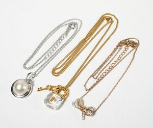 GP3906△3点セット*田崎真珠/TASAKI パール ネックレス*スワロフスキー SWAROVSKI*リボン*南京錠*クリスタル*ペンダント*SILVER刻印あり