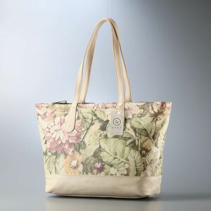 TH0827△定価￥4.9万*GRES/グレ*花柄 ボタニカル柄*A4対応*レザー*トートバッグ*ショルダーバッグ*肩掛け*鞄*クリームベージュ系