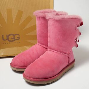 GO0827▽定価3万円*UGG アグ ベイリー ボウ リボン シープスキン ムートンブーツ USA5/22.0cm ダークダスティローズ ピンク系 1002954