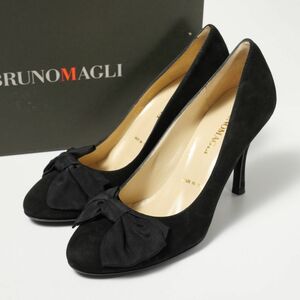 GO0898△イタリア製*BRUNOMAGLI ブルーノマリ*スエード×リボン*パンプス*靴*DB3449*ブラック*size35.5/22-22.5cm相当*箱付き