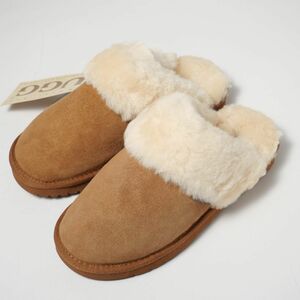 GP3641△UGG アグ*シープスキン*リアルファー*ムートンスリッパ サンダル 靴*チェスナット/ブラウン系*レディースUS8