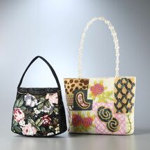 GP3932△2点セット*ビーズ刺繍*ビーズバッグ*花柄 ボタニカル柄 ペイズリー*ハンドバッグ*肩掛け*トートバッグ*鞄*ブラック系/アイボリー系_画像1