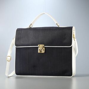 XXXX△西ドイツ製*BALLY バリー*ホースヘアー×レザー*2way*フラップ ハンドバッグ ショルダーバッグ*肩掛け*鞄*ダークネイビー×白