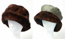 MG0299▽最高級毛皮 ミンク MINK リバーシブル ファーハット 帽子 約60cm デミバフミンク×カーキ系_画像1