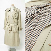 GN7040■アクアスキュータム/Aquascutum*コットン*トレンチコート*ロングコート*裏地ハウスチェック柄*撥水*カーキベージュ系*サイズ10_画像1