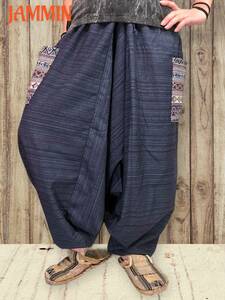  weave pattern with pocket sarouel pants * navy * Asian * ethnic 